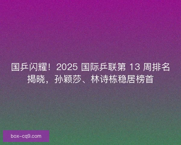 国乒闪耀！2025 国际乒联第 13 周排名揭晓，孙颖莎、林诗栋稳居榜首