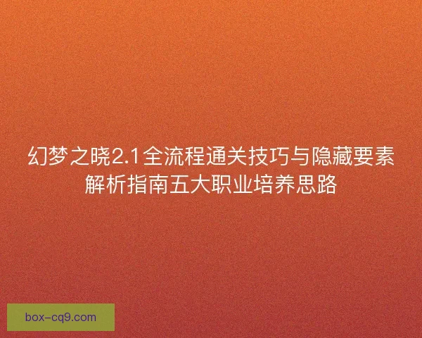 幻梦之晓2.1全流程通关技巧与隐藏要素解析指南五大职业培养思路